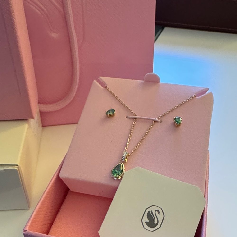Swarovski Gold Necklace with Green Gemstones